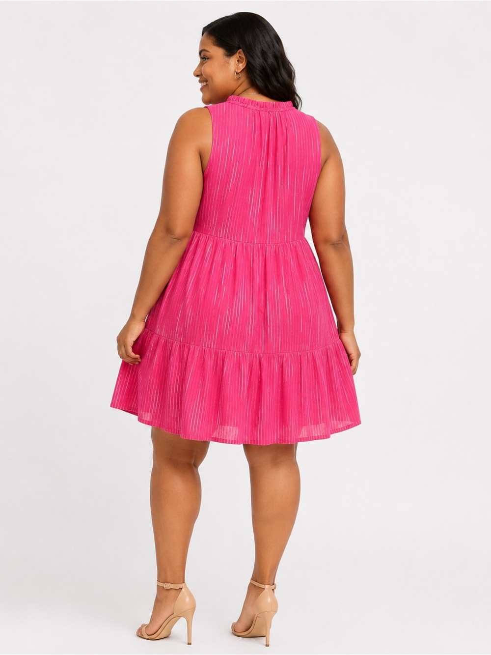 J.Crew Pink Metallic Sleeveless Tiered Dress - Sz L or XL 🩷 - Picture 4 of 7